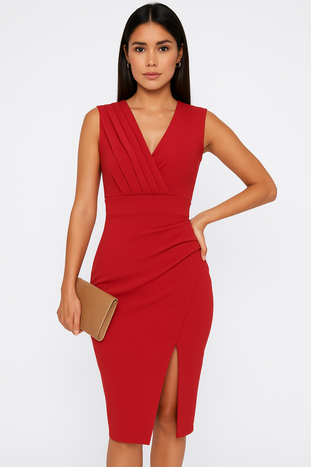 Bodycon Midi Dress with V-Neck